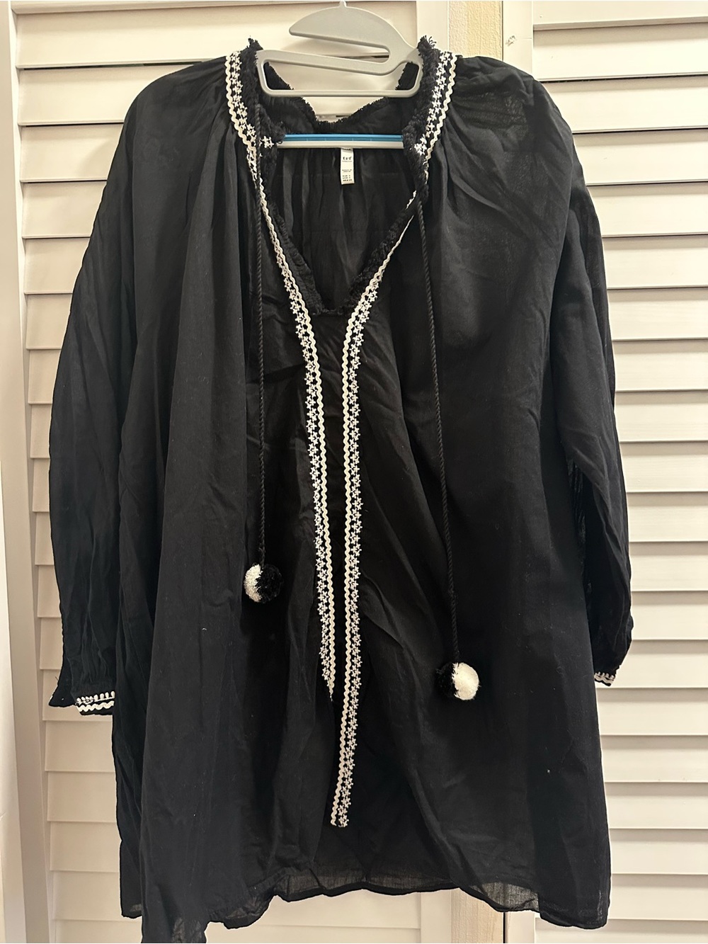 Zara Black TRF Collection Blouse with Tassel Tie